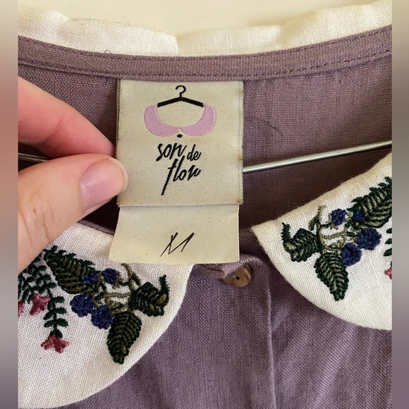 Son de Flor long sleeve linen dress with embroidered collar. - Picture 4 of 4